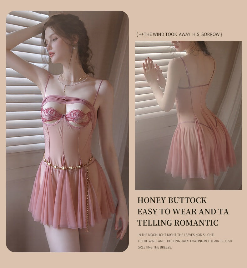 Sheer Mesh Deep-V Nightgown & Thong Set - product image 25
