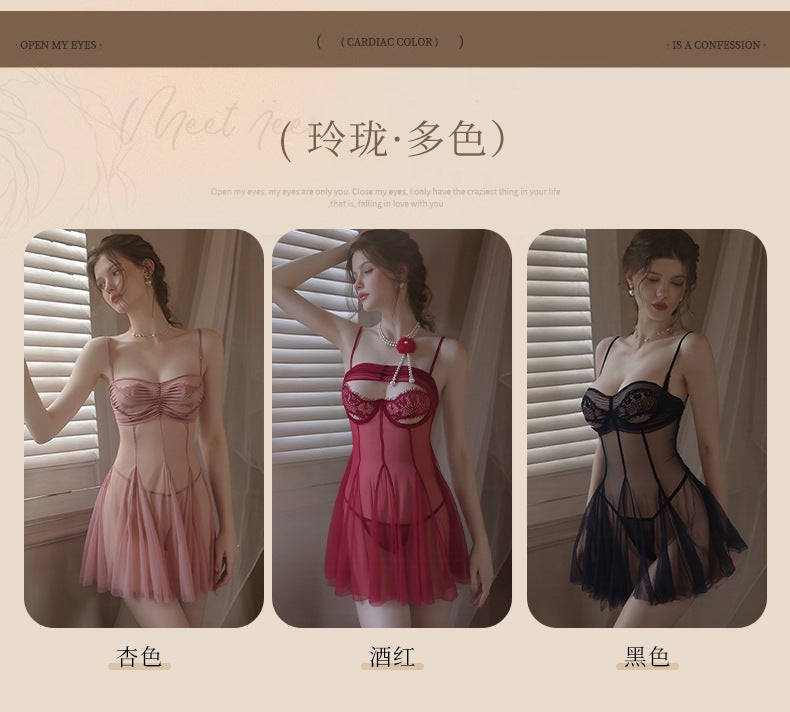 Sheer Mesh Deep-V Nightgown & Thong Set - product image 14