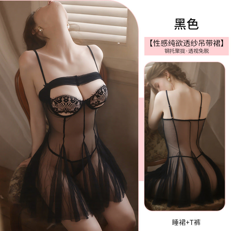 Sheer Mesh Deep-V Nightgown & Thong Set - product image 8