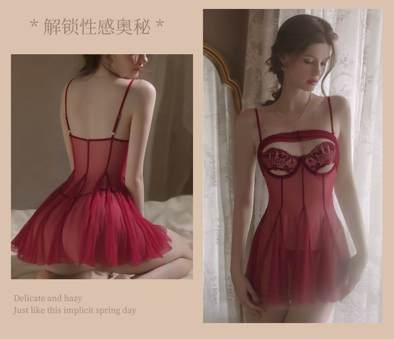 Sheer Mesh Deep-V Nightgown & Thong Set - product image 19