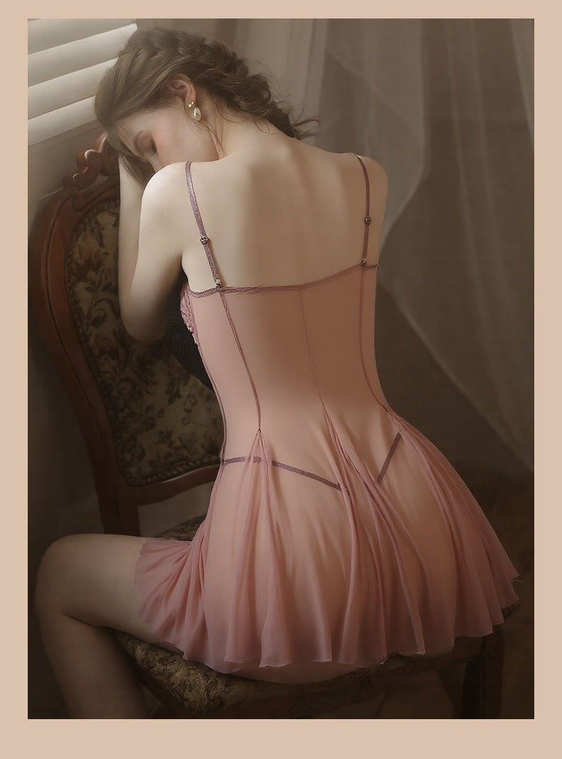 Sheer Mesh Deep-V Nightgown & Thong Set - product image 27