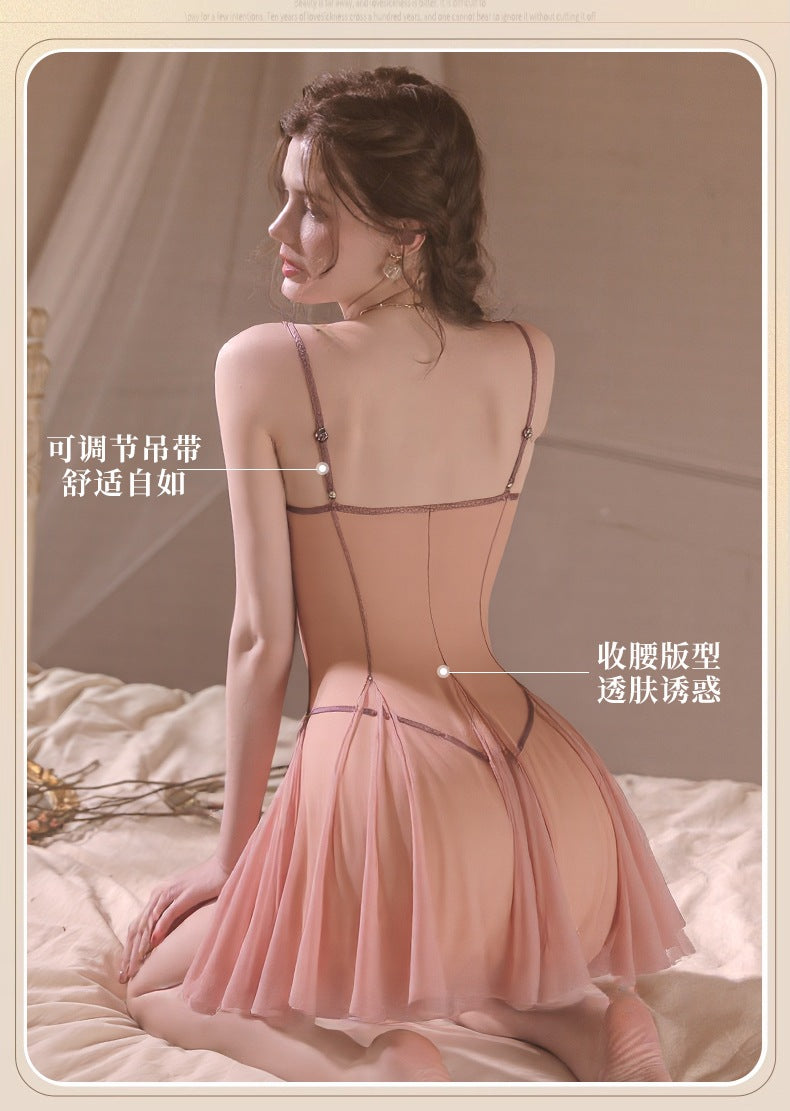 Sheer Mesh Deep-V Nightgown & Thong Set - product image 11